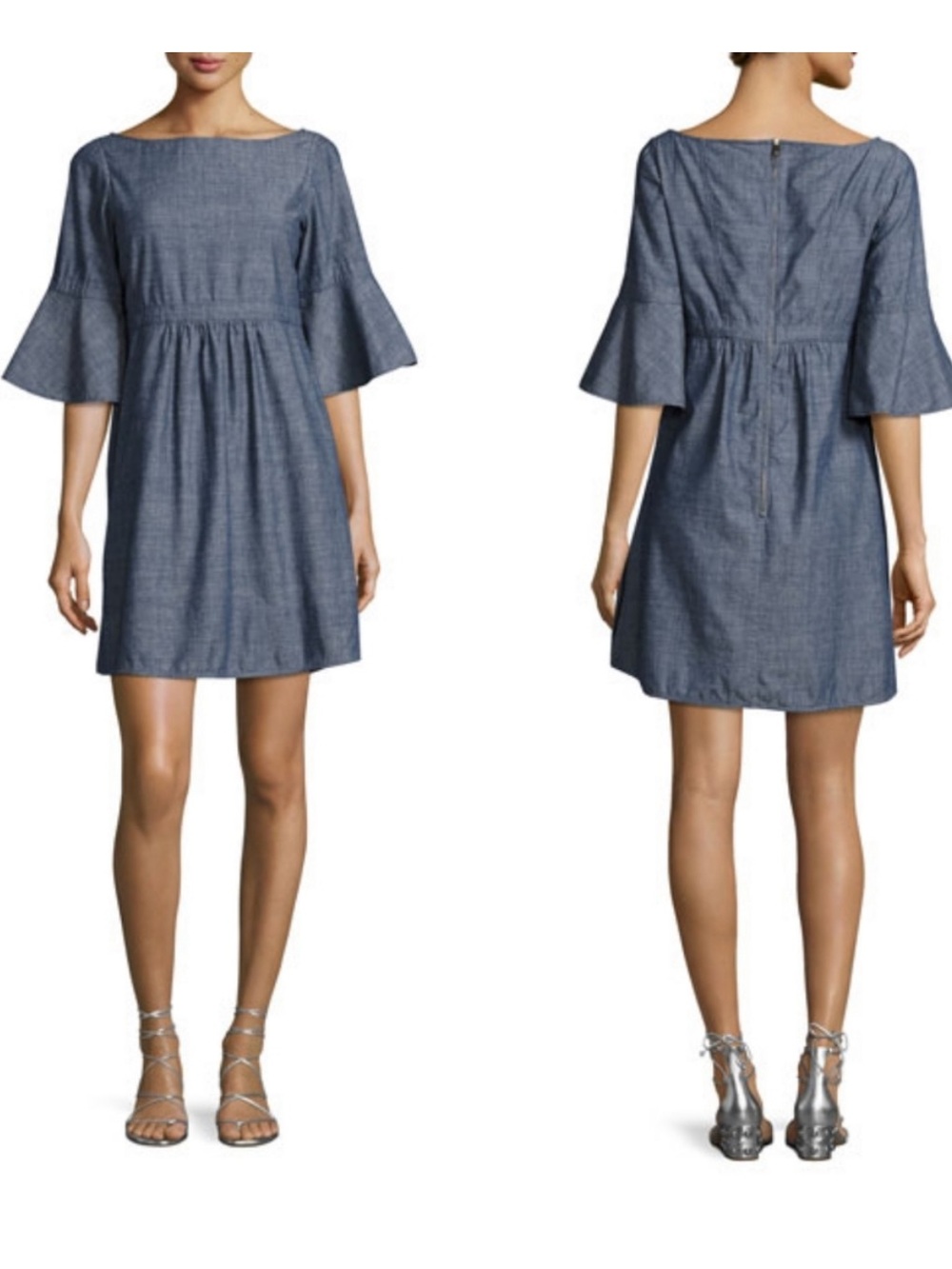 Burberry Michelle Bell Sleeve Chambray Blue Dress Size 4